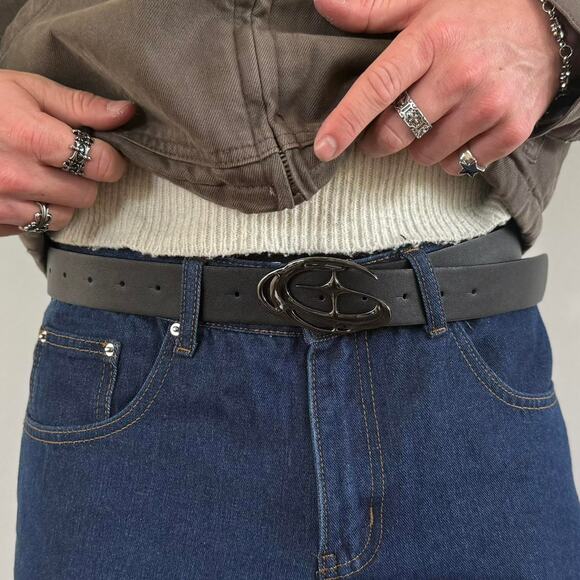 Chrome Black Star Vegan Leather Belt – Grunge Unisex Style, Brand New - Picture 6 of 6